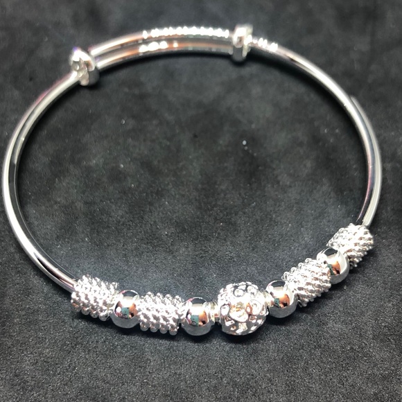 Silver Beaded Bangle Bracelet - Picture 5 of 12
